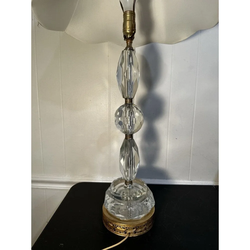Antique Hollywood Regency Crystal Lamp Stacked Berger Swivel W/‎ Filigree Base